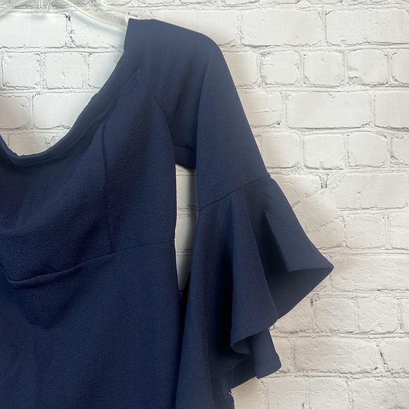 Teeze Me Navy Off Shoulder Bell Sleeve Dress Juniors Size 13 Homecoming - Picture 3 of 5